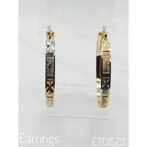 14K BRAZILIAN Gold Earrings, Hoop Earrings, Gold Filled Jewelry - Picture 2 of 5